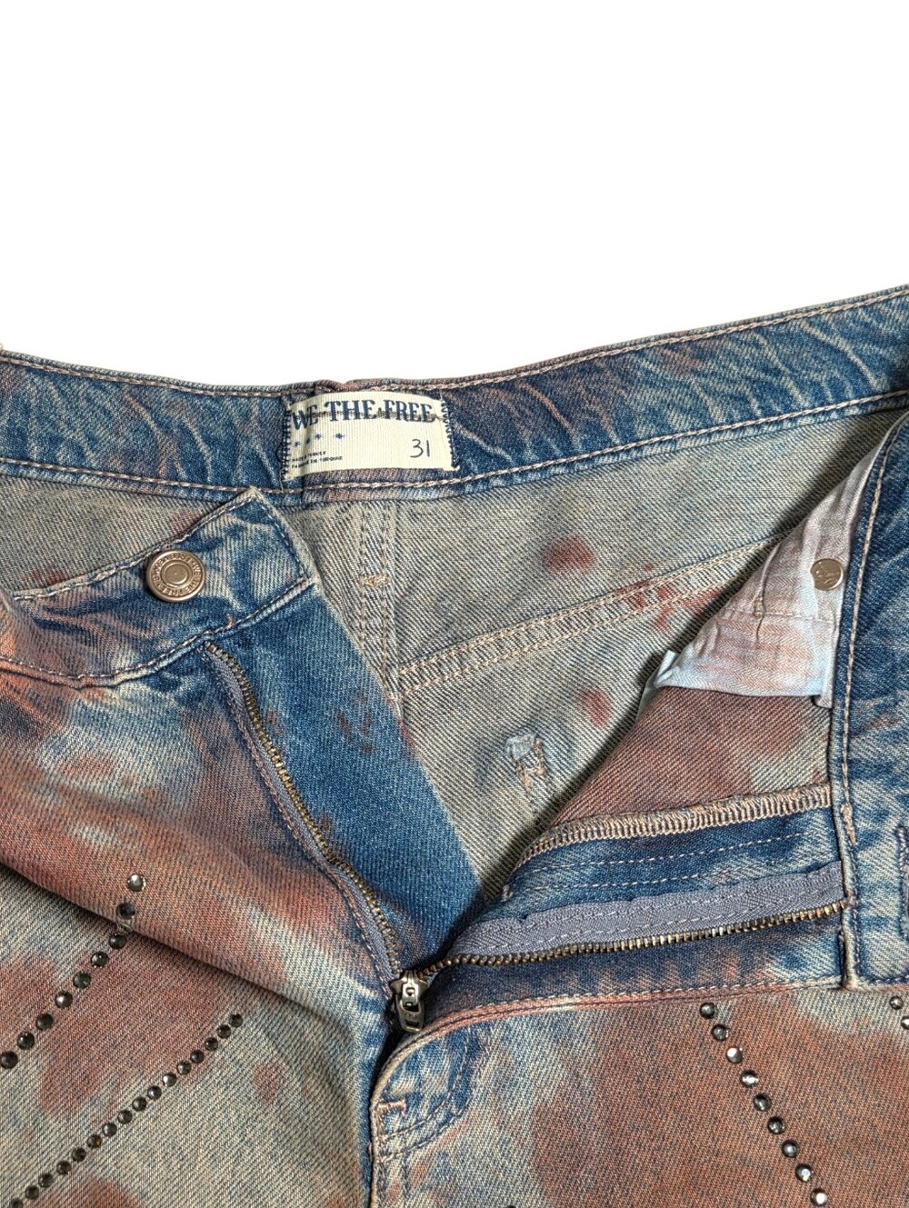 We The Free Aurora Tie Dye Sequin Flare Jeans Mid Rise Y2K Denim 31 NWOT - Picture 11 of 16